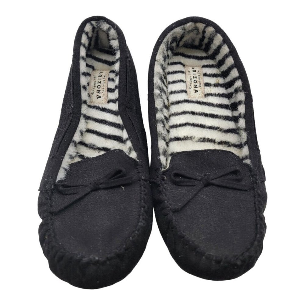 Arizona Jean Co Shoes Womens Sz 9M Black Faux Fur Slippers Moccasins